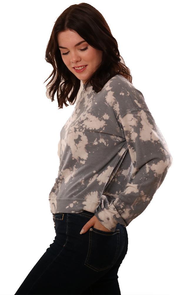 Six Fifty Tops Crew Neck Long Sleeve Bleached Grey Sweatshirt