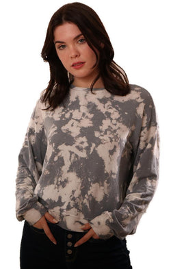 Six Fifty Tops Crew Neck Long Sleeve Bleached Grey Top