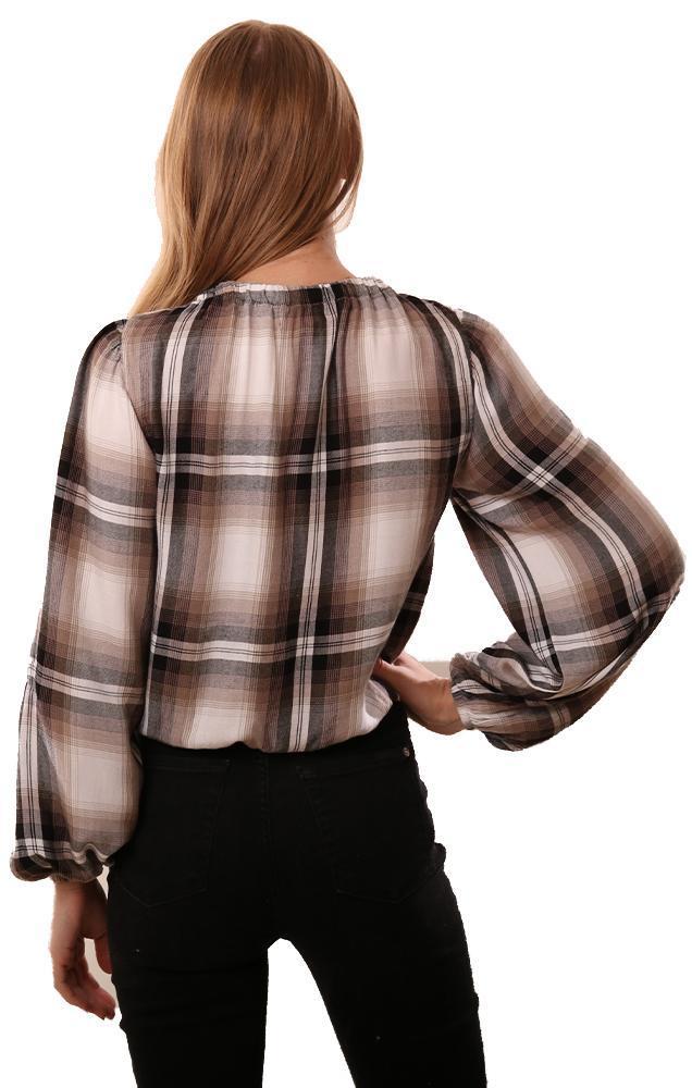 Bella Dahl Tops Long Wide Sleeve Shirred Plaid Top