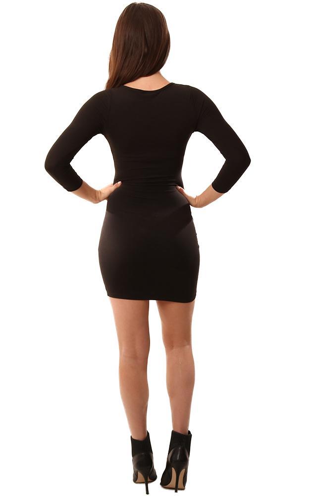 Dresses Bodycon Three Quarter Sleeve Ruched Black Dress