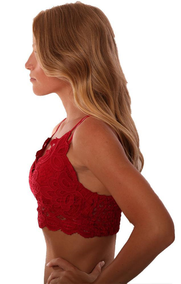 Bralettes Lace Sexy Cross Back Thin Strap Red Bra