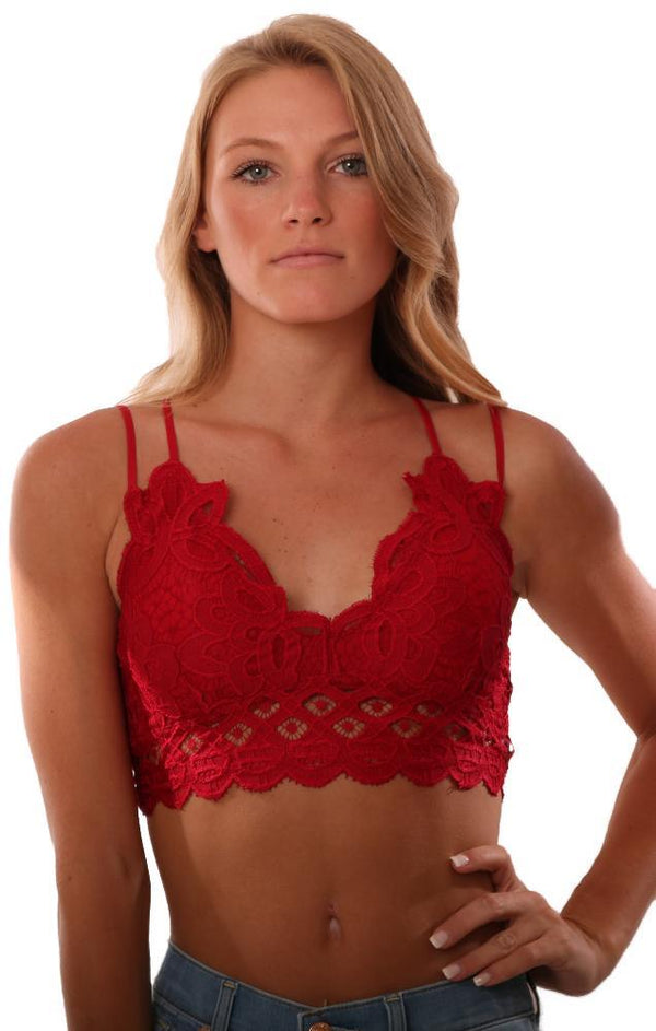 Bralettes Lace Sexy Cross Back Thin Strap red Layering Bra