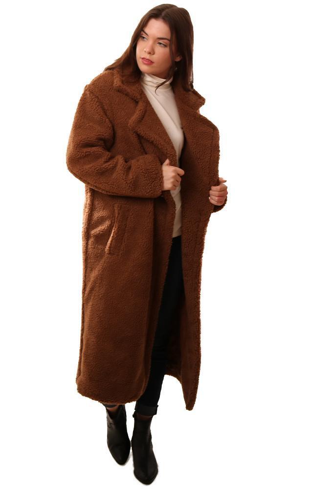 BB Dakota Coats Collared Faux Fur Long Cozy Brown Teddy Jacket