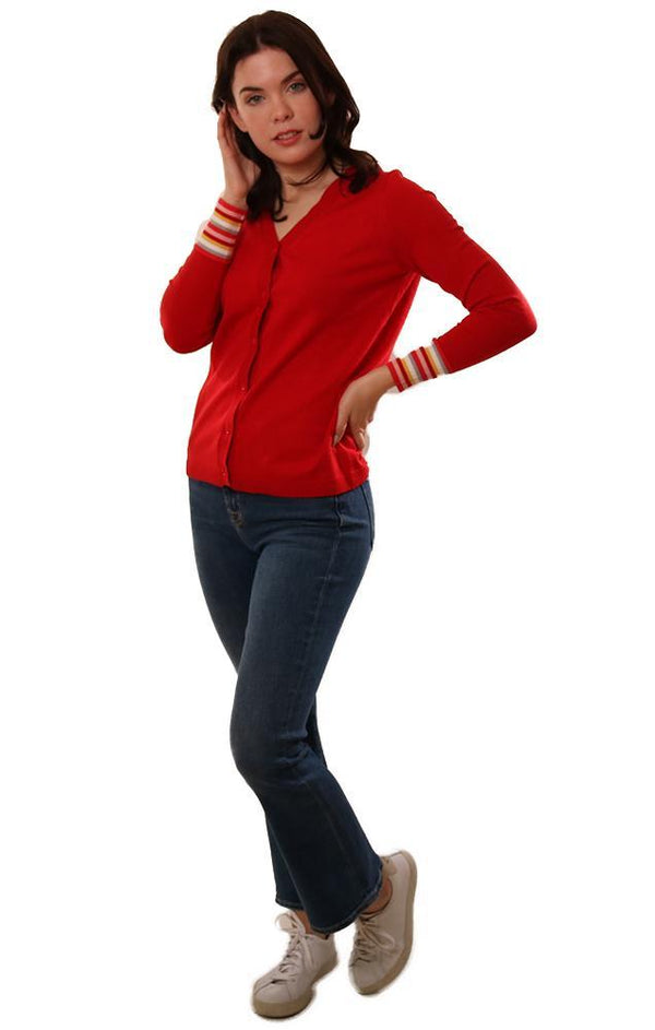 Metric Cardigans Button Front V Neck Fitted Red Knit Sweater