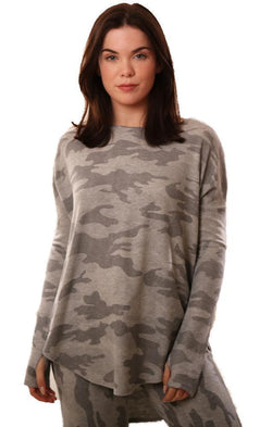 Six Fifty Tops Long Sleeve Camo Print Knit Grey Pullover Sweatshirt