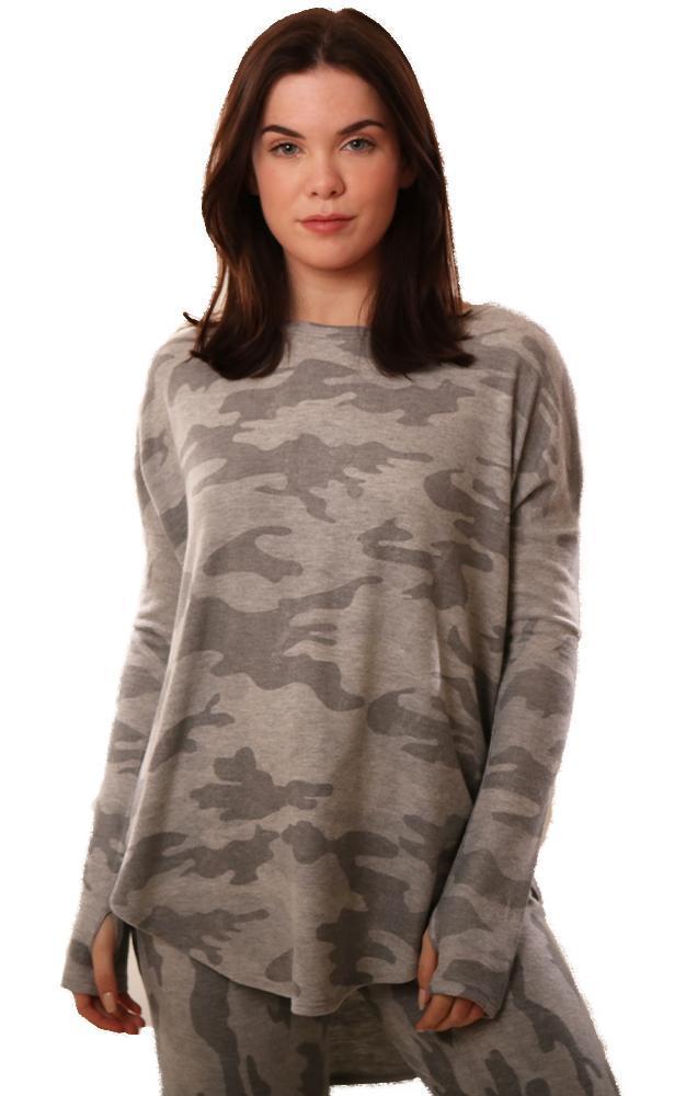 Six Fifty Tops Long Sleeve Camo Print Knit Grey Pullover Sweatshirt