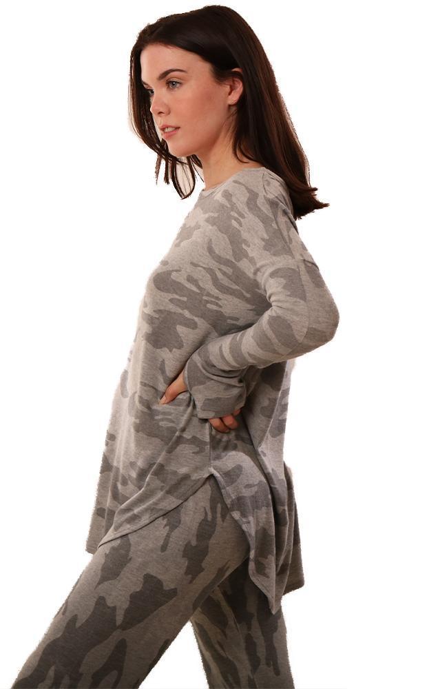 Six Fifty Tops Long Sleeve Camo Print Knit Grey Pullover 