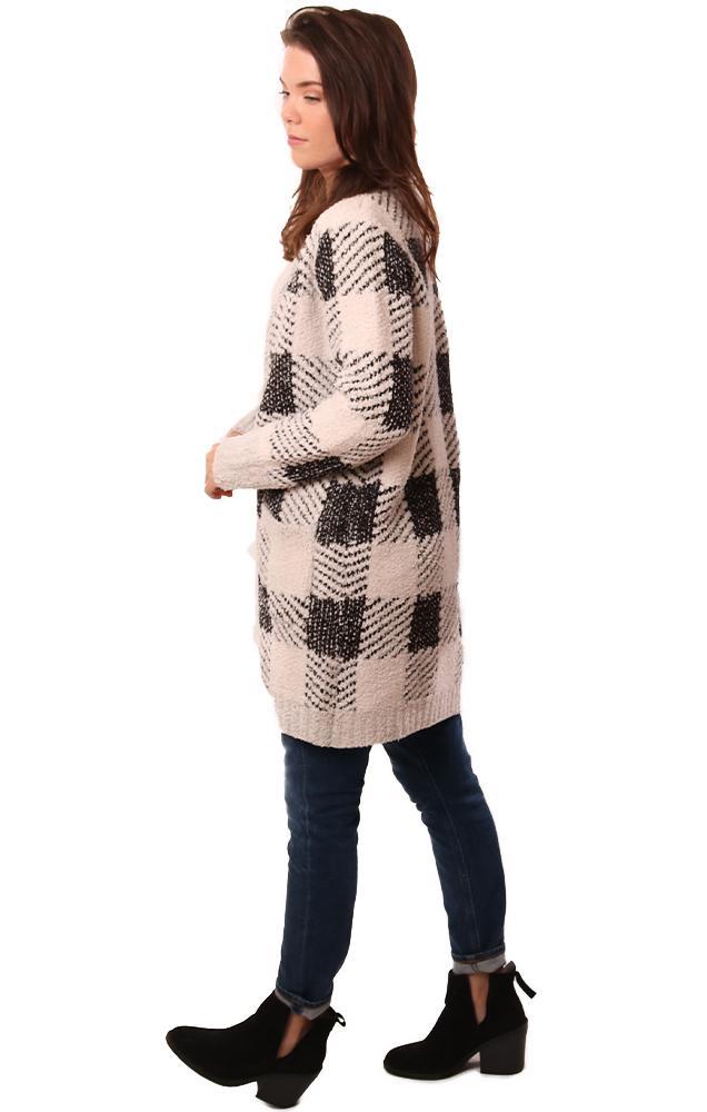 Metric Cardigans Open Front Plaid Cozy Soft Checked Print Sweater