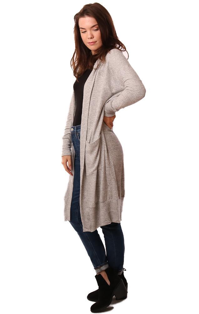 LA Made Cardigans Long Sleeve Hooded Open Front Soft Cardi Grey