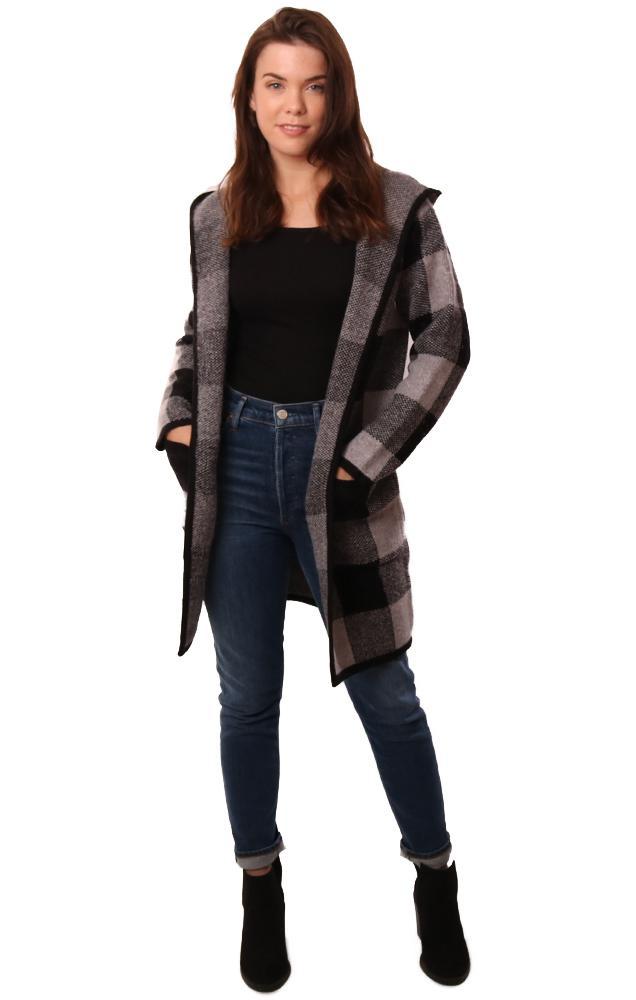 Metric Jackets Open Front Plaid Print Hooded Fall cardi Coat