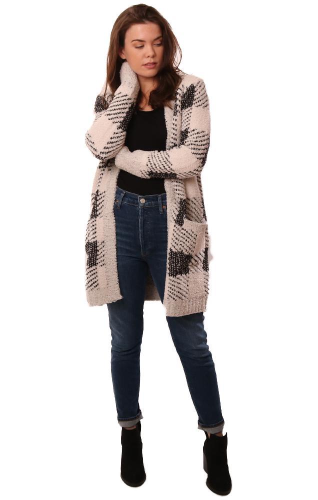 Metric Cardigans Open Front Plaid Cozy Soft cardi