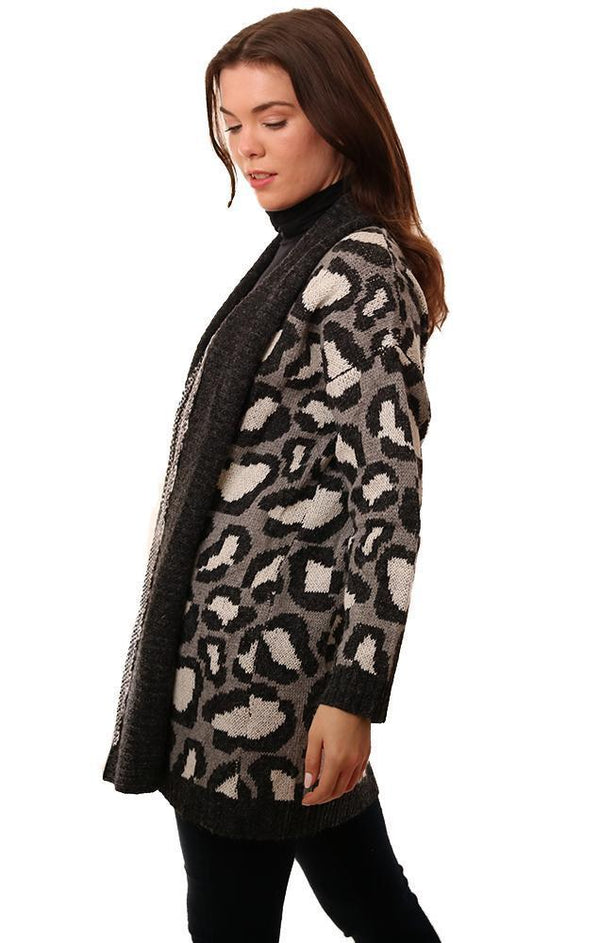 Metric Cardigans Open Front Animal Print Cozy Black Cardi