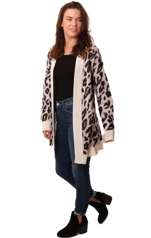 BB Dakota Cardigans Open Front Animal Print Knit Cardi Sweater