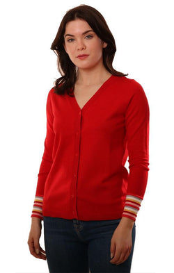 Metric Cardigans Button Front V Neck Fitted Red Cardi