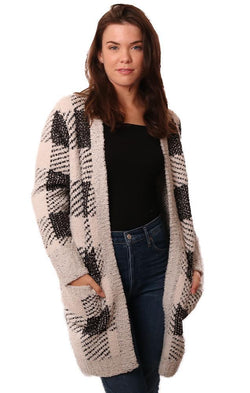 Metric Cardigans Open Front Plaid Cozy Soft Checked Print Cardi