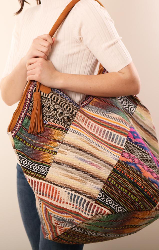 Handbags Large Multi Colored Embroidered Boho Carpet Beach Bag