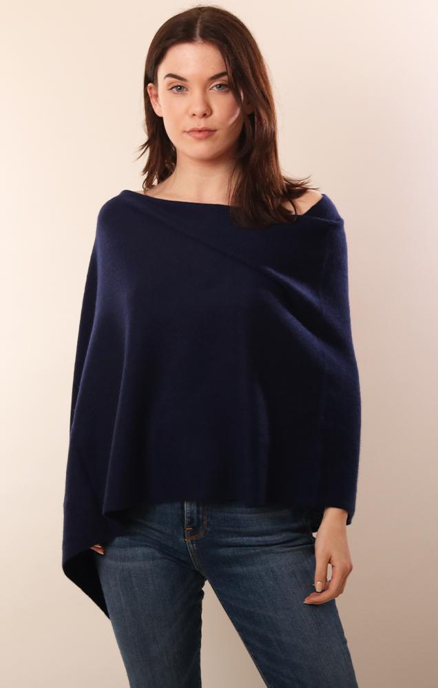 Cashmere Toppers Soft Layering Knit Navy Poncho Top