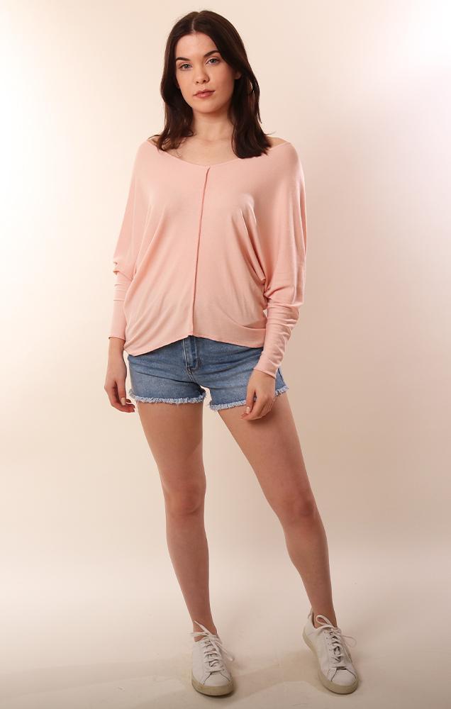 Six Fifty Dolman Sleeve V Neck Pink Casual and relaxed fit top