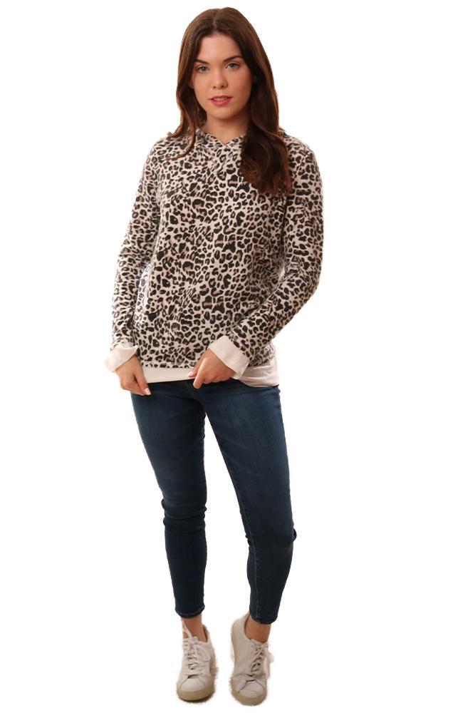 Six Fifty Hoodies Long Sleeve Zipper Back White Leopard Print Causal Sweatshirt