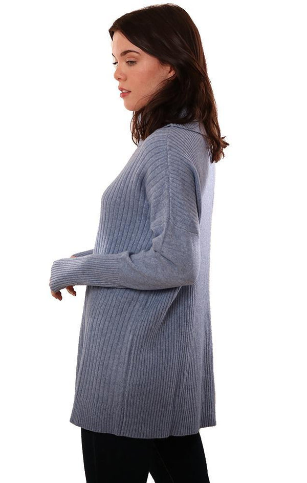 Metric Sweaters Long Sleeve Cowl Neck Soft Blue Pullover Top