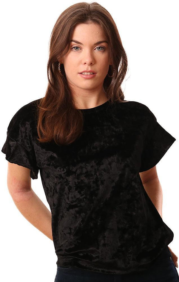 Grey State Tops Velvet Short Flare Sleeve Black T Shirt