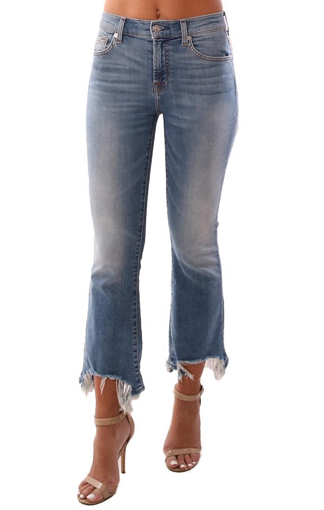 7 For All Mankind Denim Ankle Destroyed Hem Skinny Classic Blue Jean