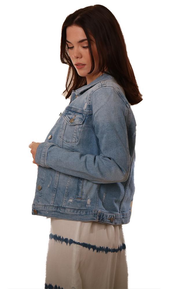 Just USA Denim Jackets Distressed Blue Button Up Classic Jean Jacket