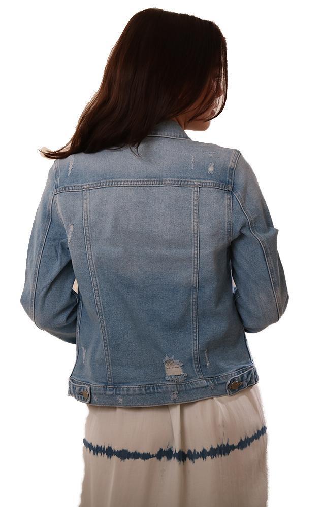 Just USA Denim Jackets Distressed Blue Button Up Jean Jacket