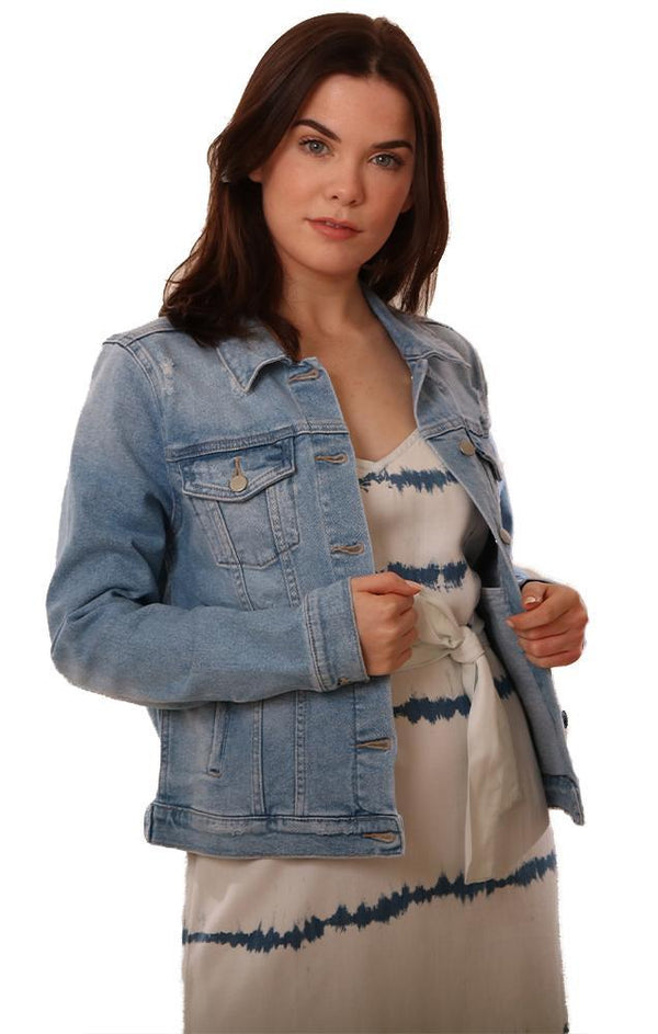 Just USA Denim Jackets Distressed Blue Button Up Classic Jacket