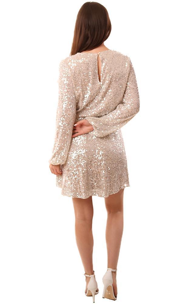 Heartloom Dresses Long Sleeve Silver Sequin Formal Wrap Style Mini Dress