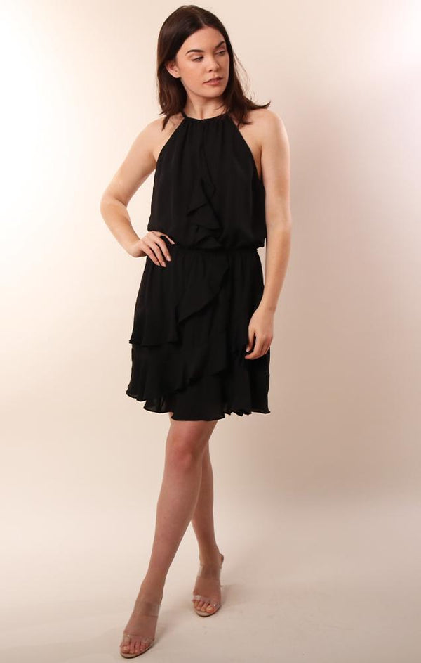 Dresses Halter Neck Ruffle Black Mini Party Dress