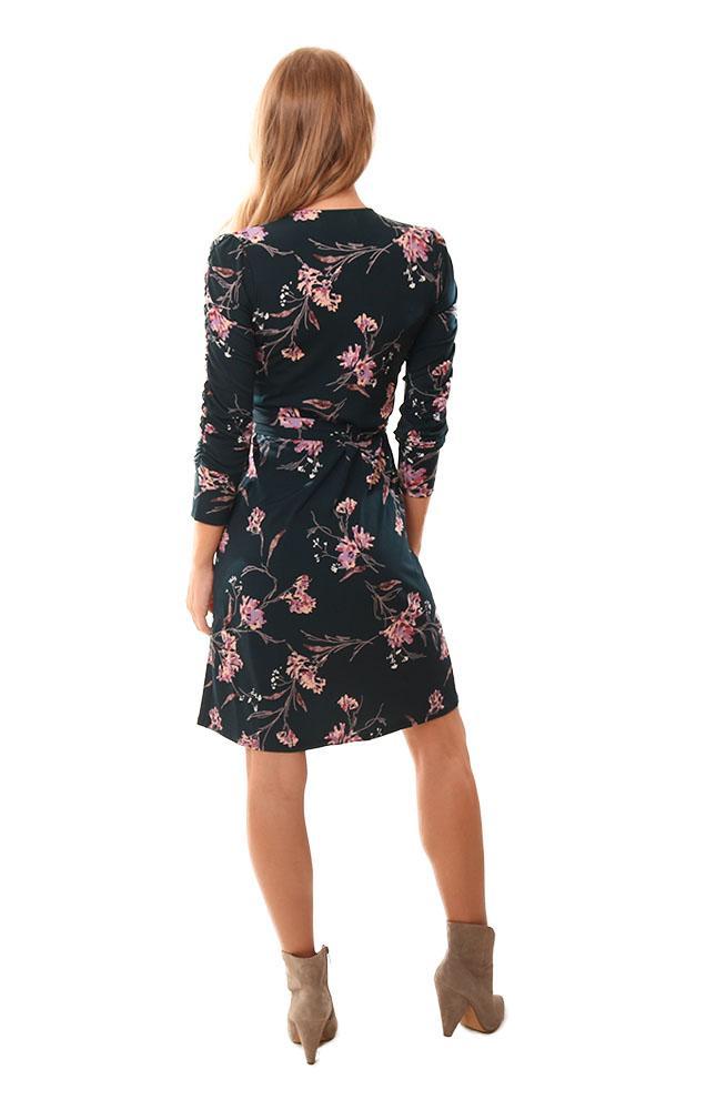 Veronica M Dresses V Neck Long Sleeve Floral Print Teal Tie Wrap Mini Dress 