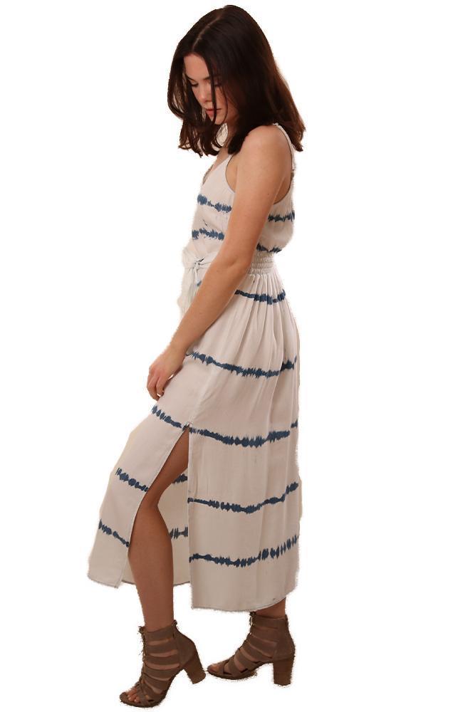 Bella Dahl Dresses Tie Dye Striped Tie Waist White Maxi Dress Spring