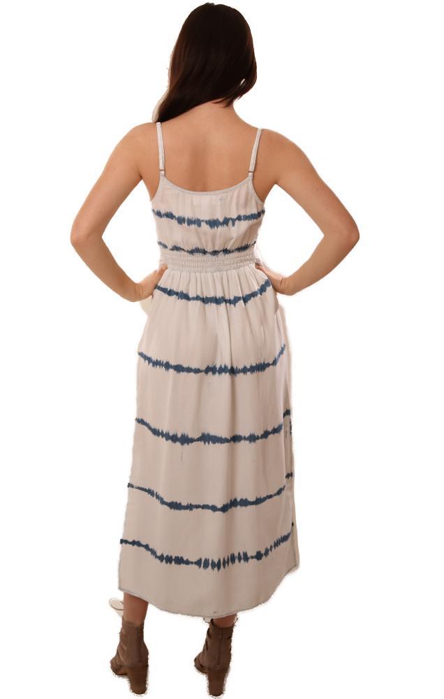 Bella Dahl Dresses Tie Dye Striped Tie Waist White Spring Maxi Boho Dress