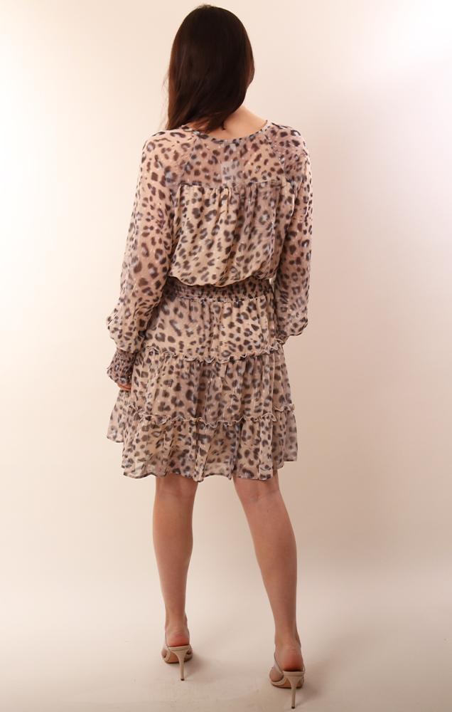 Dresses Smocked Waist Long Sleeve Layered Ruffle Cheetah Printed Spring Party Dress