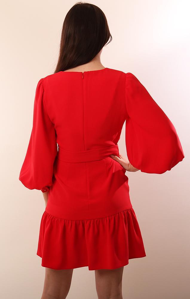 Amanda Uprichard Dresses V Neck Red Mini Balloon Sleeve Party Dress