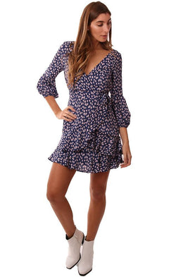 Likely Dresses V Neck Wrap Front Ruffle Floral Printed Blue Mini Festival Dress