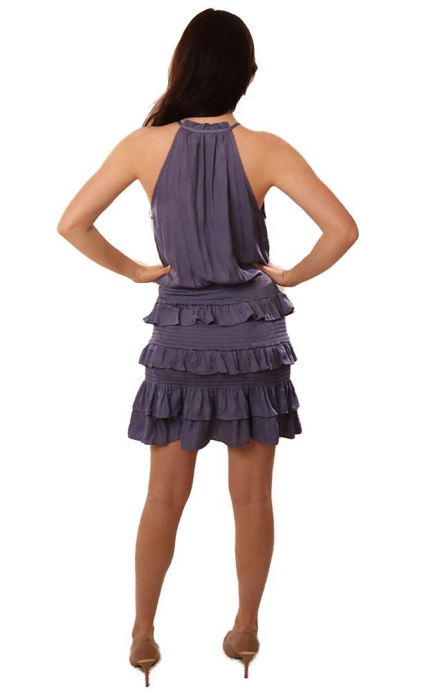 Dresses Halter Tie Neck Smocked Layered Ruffle Purple Party Summer Spring Mini Dress