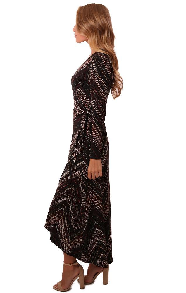 Veronica M Dresses Long Sleeve V Neck Tie Waist Printed Maxi Flowy Fall Dress