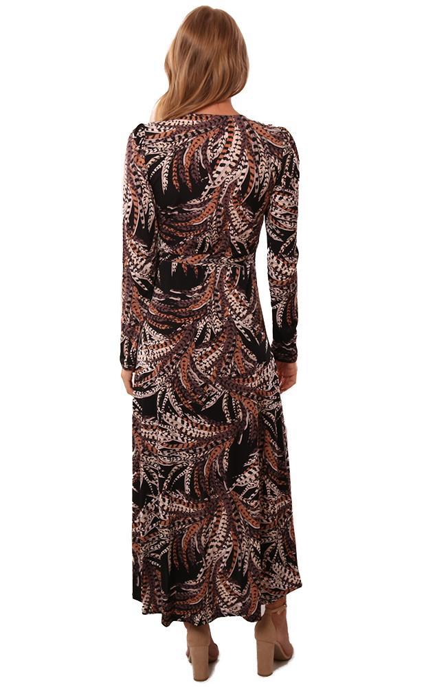 Veronica M Dresses Long Sleeve V Neck Tie Waist Printed Boho Maxi