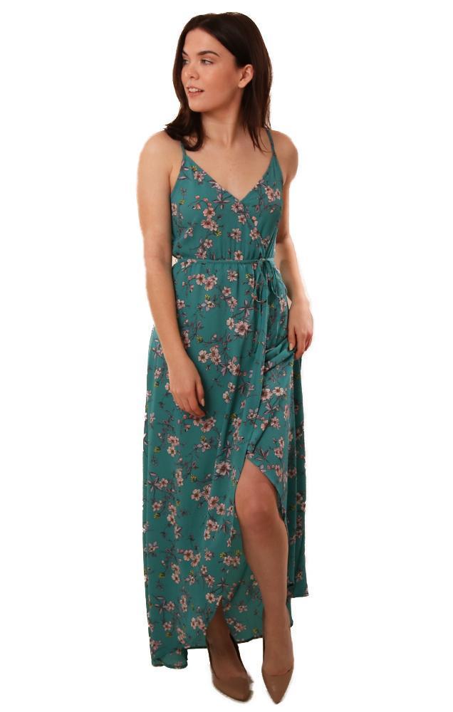 BB Dakota Dresses V Neck Blue Floral Print Flowy Maxi