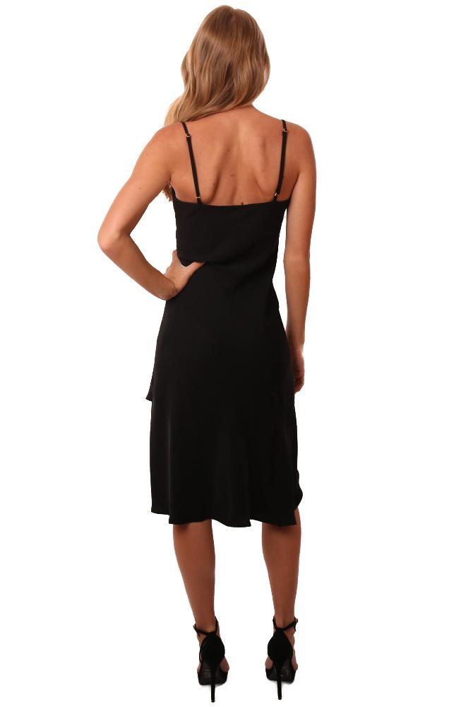 Amanda Uprichard Dresses Drape Front Asymmetrical Black Dressy midi Dress