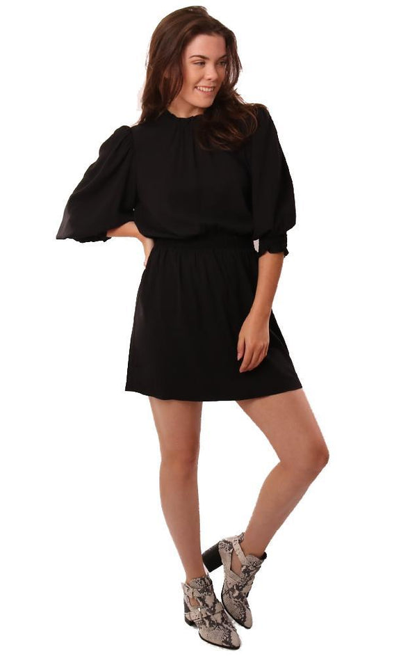 Amanda Uprichard Dresses Smocked Waist Pouf Sleeve Black Mini