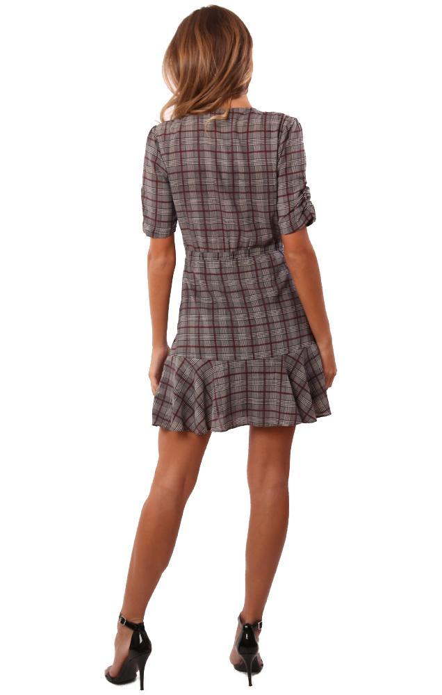 Heartloom Dresses Pouf Sleeve Button Front Ruffle Hem Plaid Mini Dress