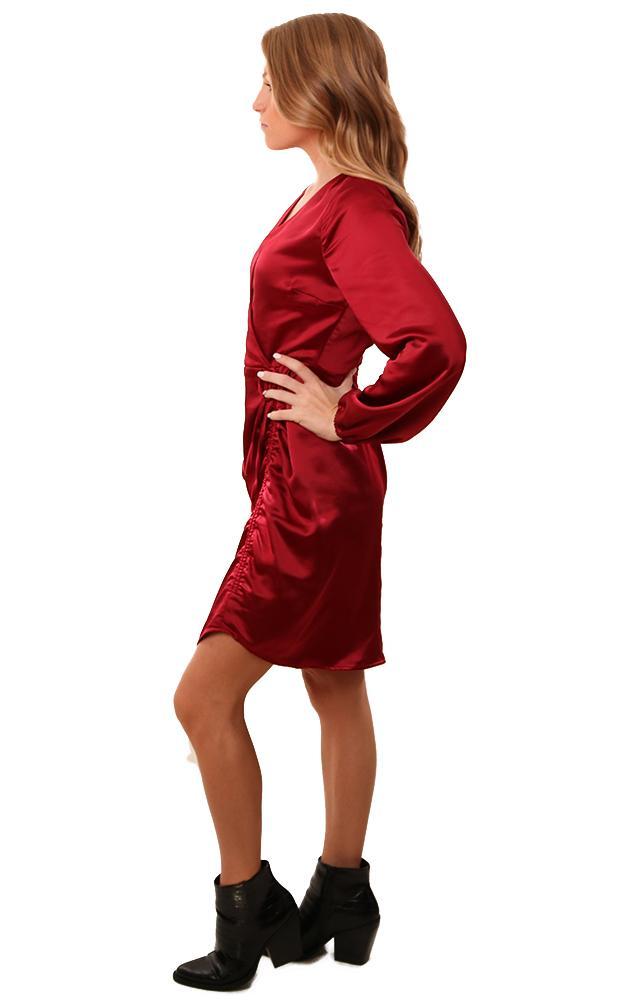 Cupcakes And Cashmere Dresses Wrap Front V Neck Silky Holiday Red Dress