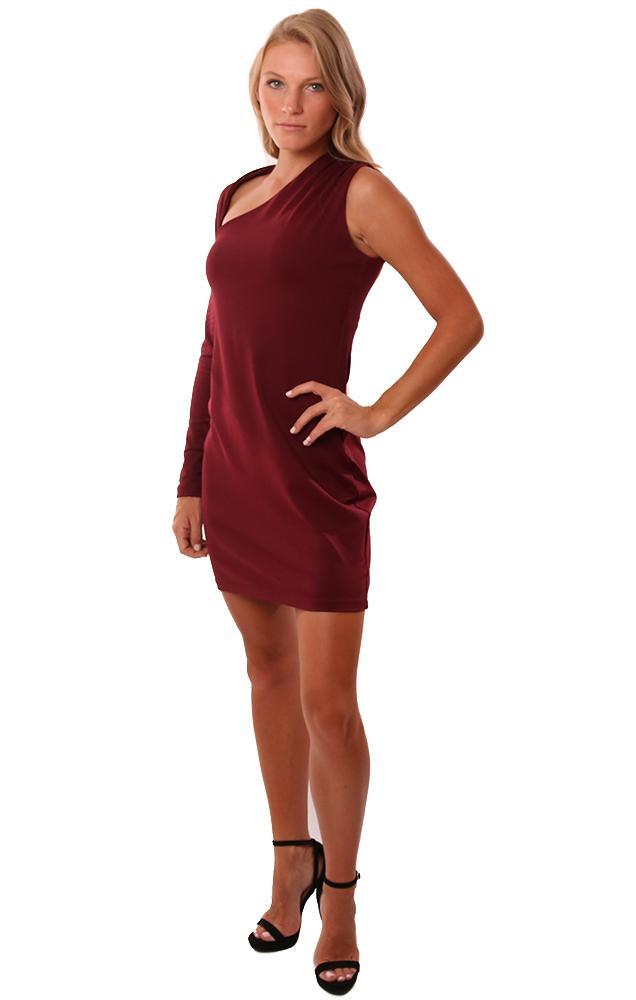 Susana Monaco Dresses One Sleeve Fitted Burgundy Mini Dress