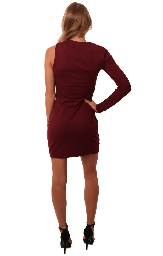 Susana Monaco Dresses One Sleeve Fitted Burgundy Mini Dress Party