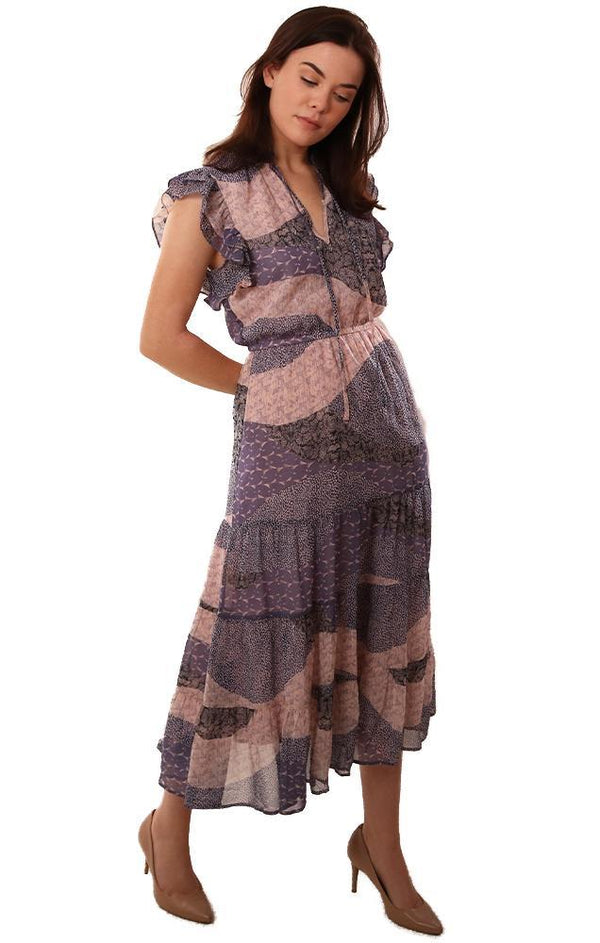 BB Dakota Dresses Mixed Print Sleeveless Pink Purple Maxi Dress