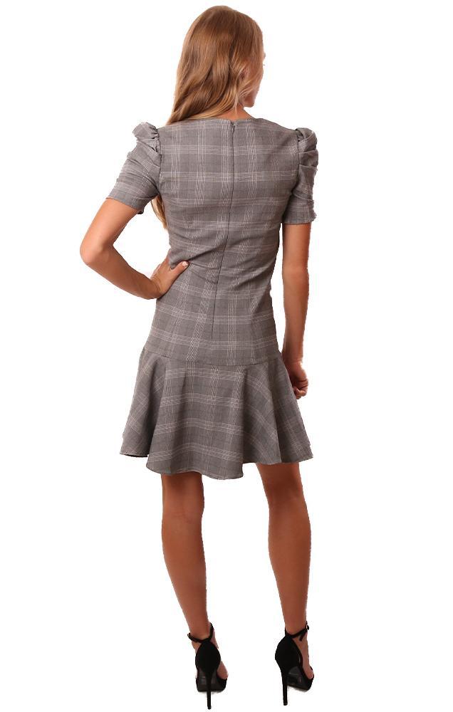 Amanda Uprichard Dresses Pouf Sleeve Flare Bottom Black White Checked Mini Chic Dress