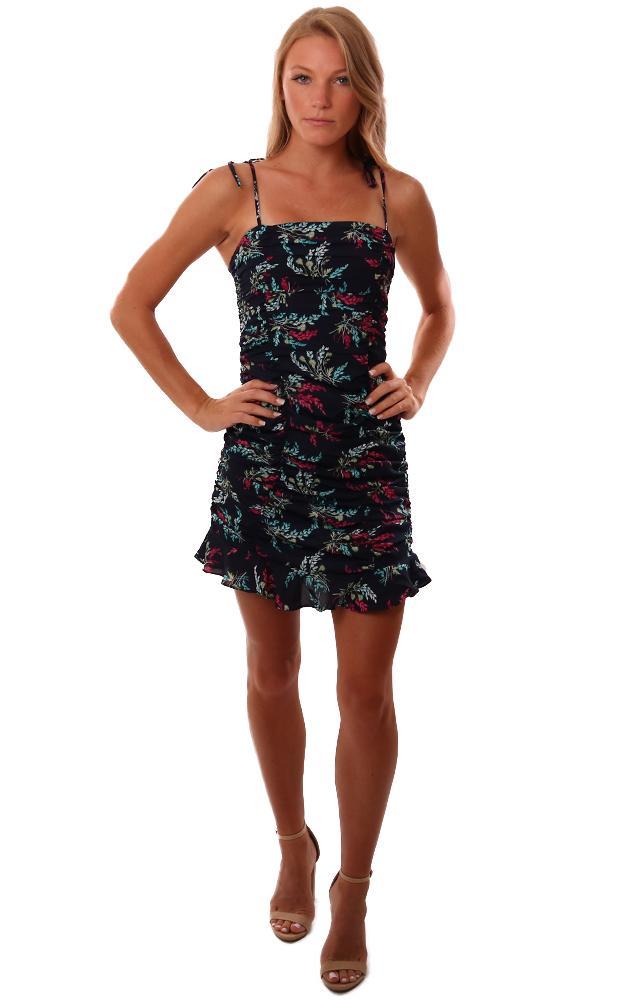 Likely Dresses Sleeveless Ruched Floral Printed Navy Mini Dress